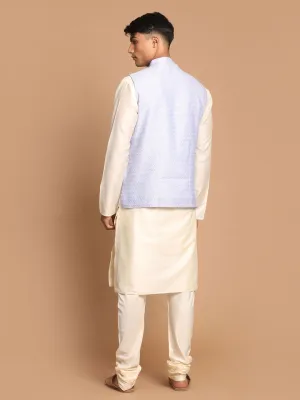 VASTRAMAY Lavender Woven Jacket With Cream Kurta and Pyjama Baap Beta Set