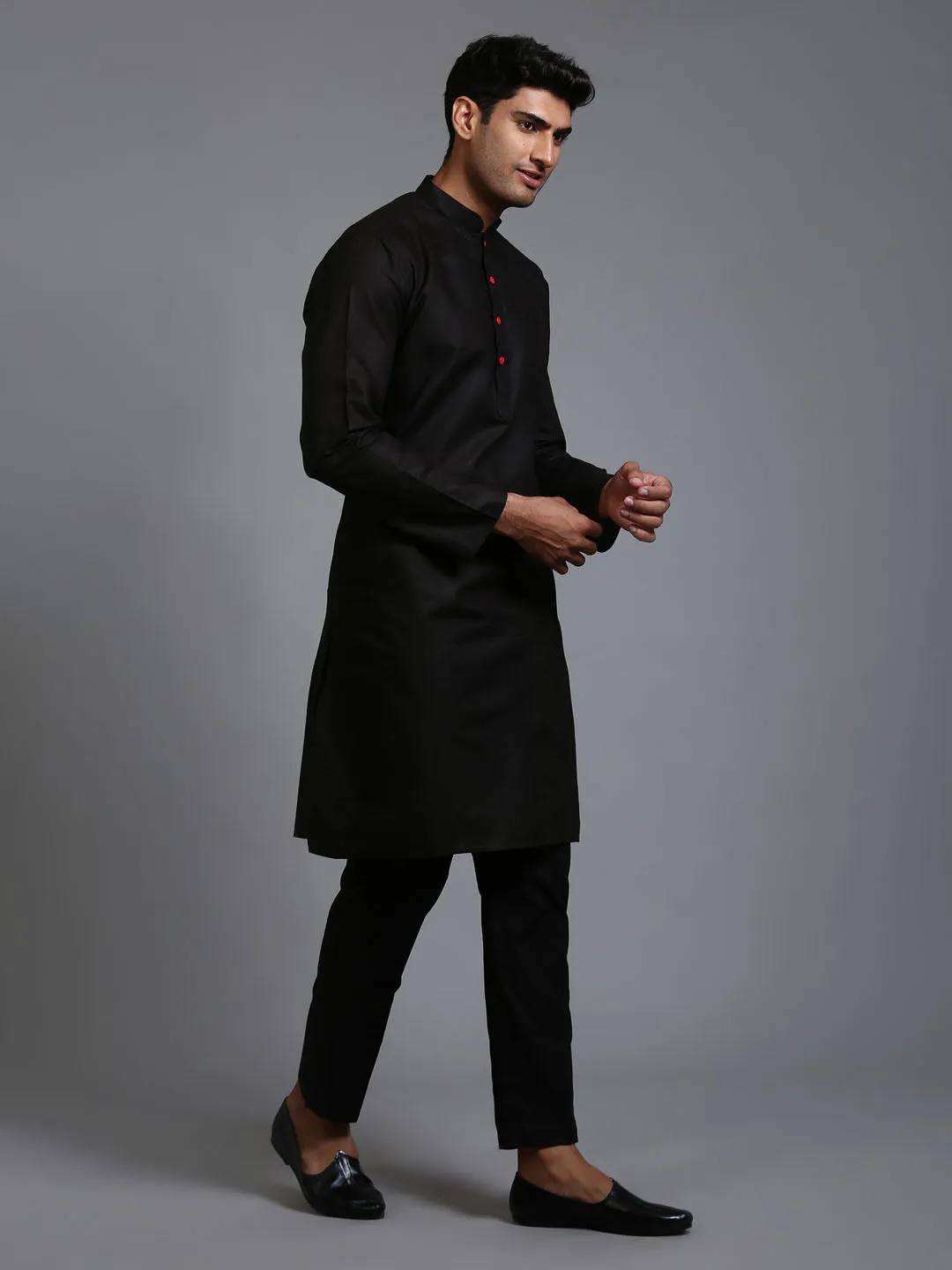 VASTRAMAY Men's Black Kurta Pant Set