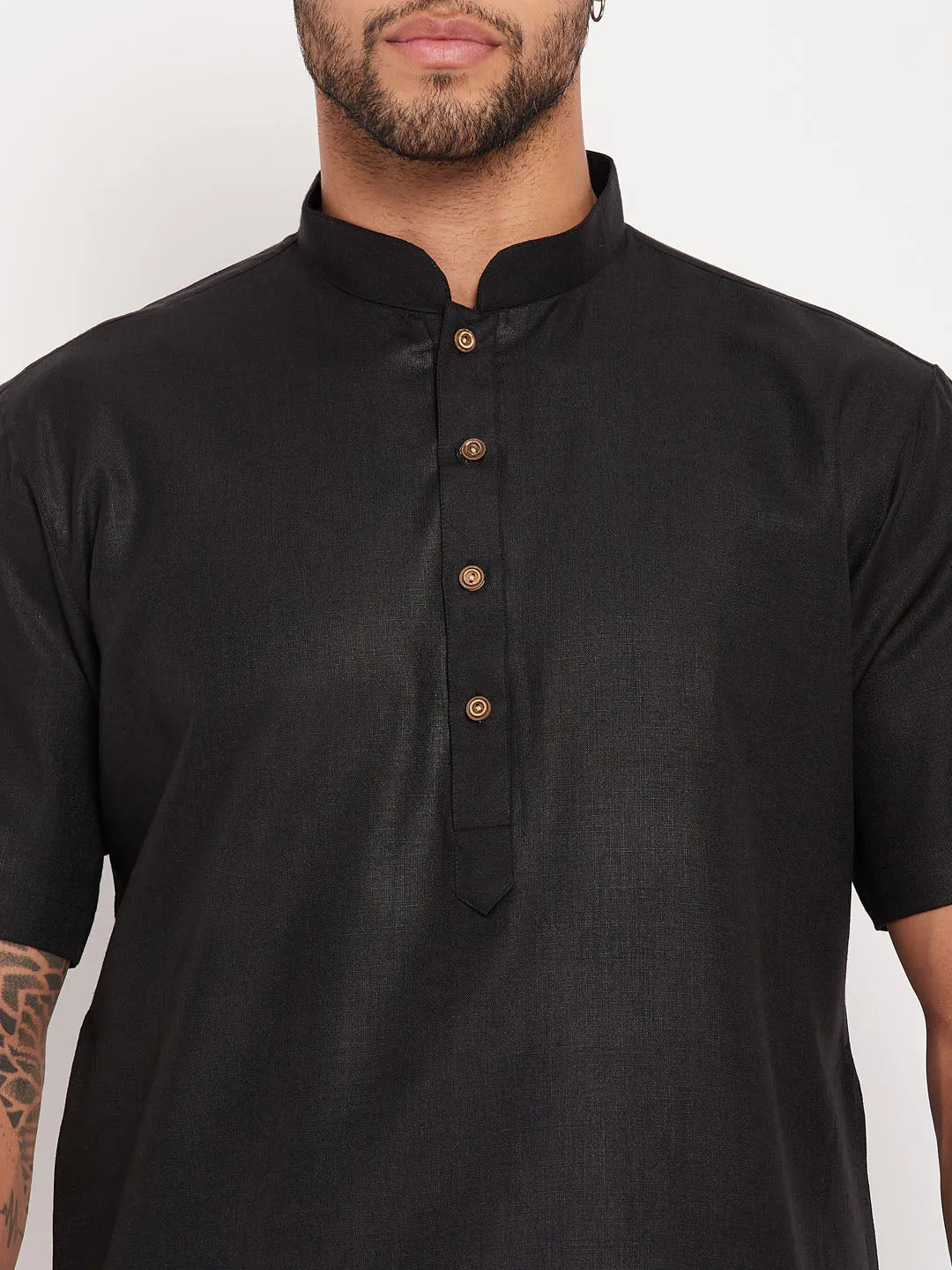 VASTRAMAY Men's Black Kurta with White Pyjama