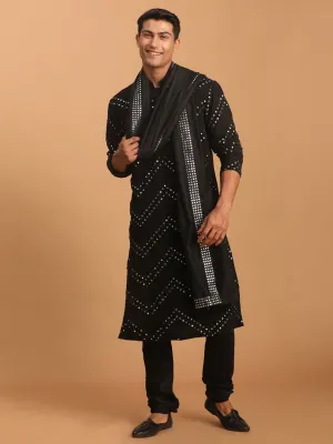 Vastramay Men's Black Mirror Kurta Set