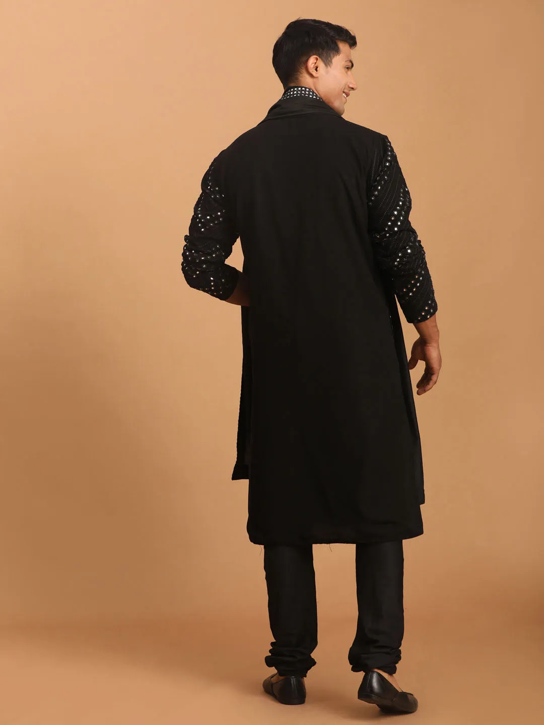 Vastramay Men's Black Mirror Kurta Set