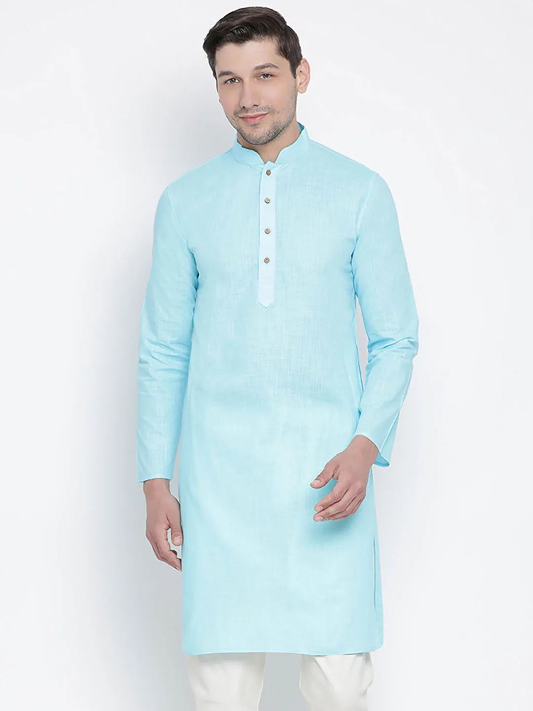 VASTRAMAY Men's Light Blue Cotton Kurta