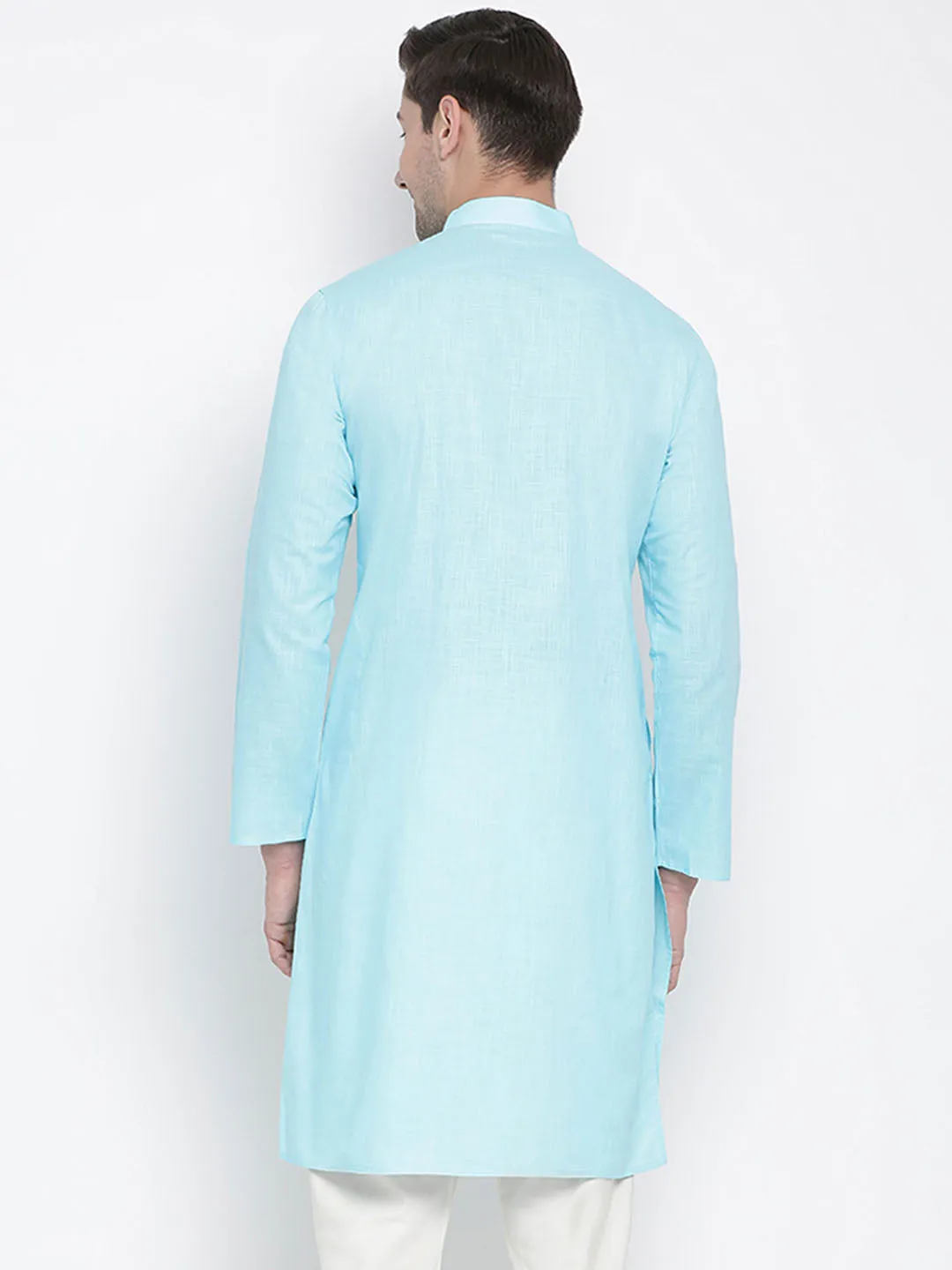 VASTRAMAY Men's Light Blue Cotton Kurta