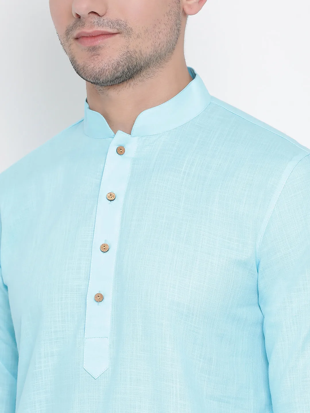 VASTRAMAY Men's Light Blue Cotton Kurta