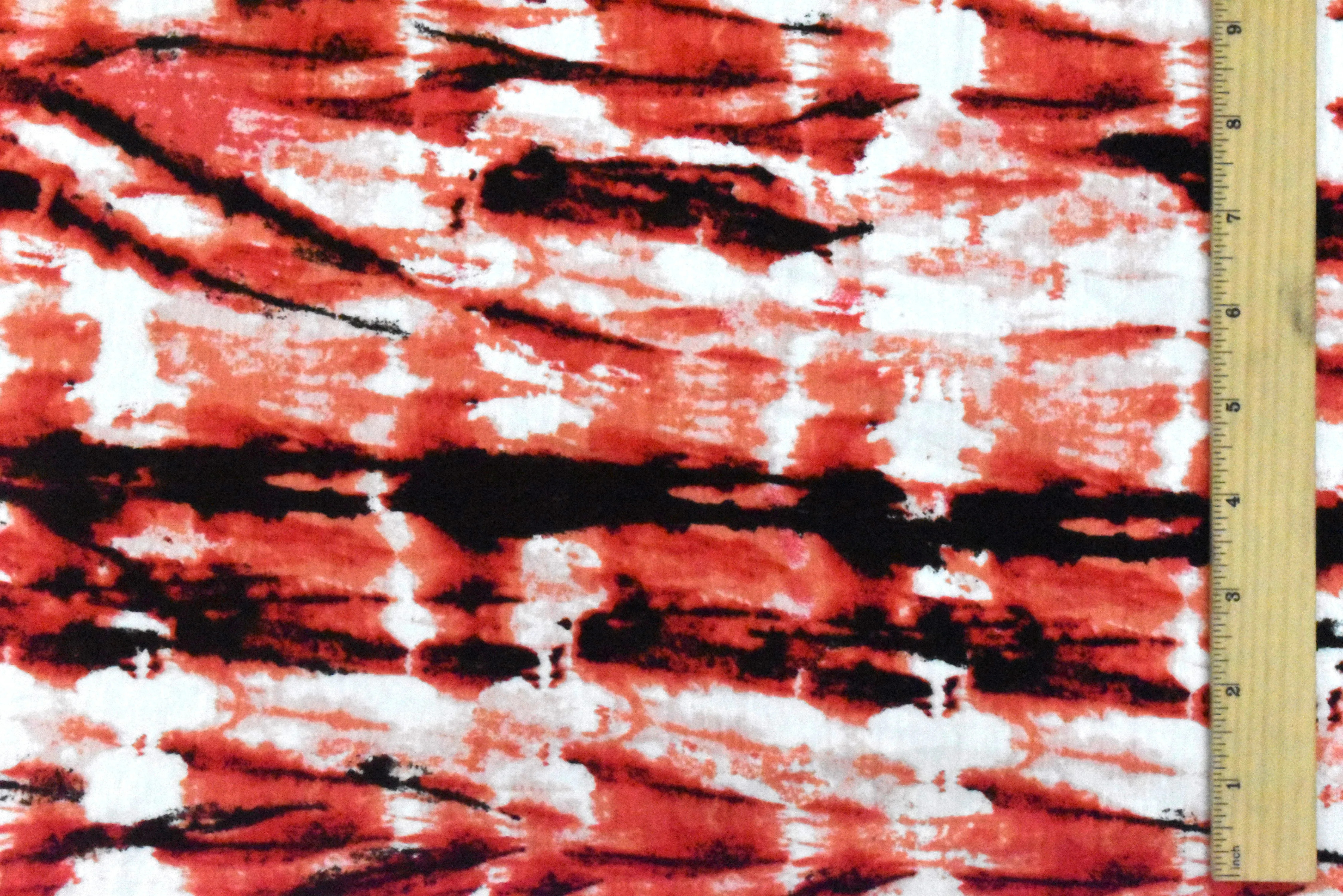 White-Red-Multi Tie Dye Printed Rayon Stretch Jersey Knit Fabric