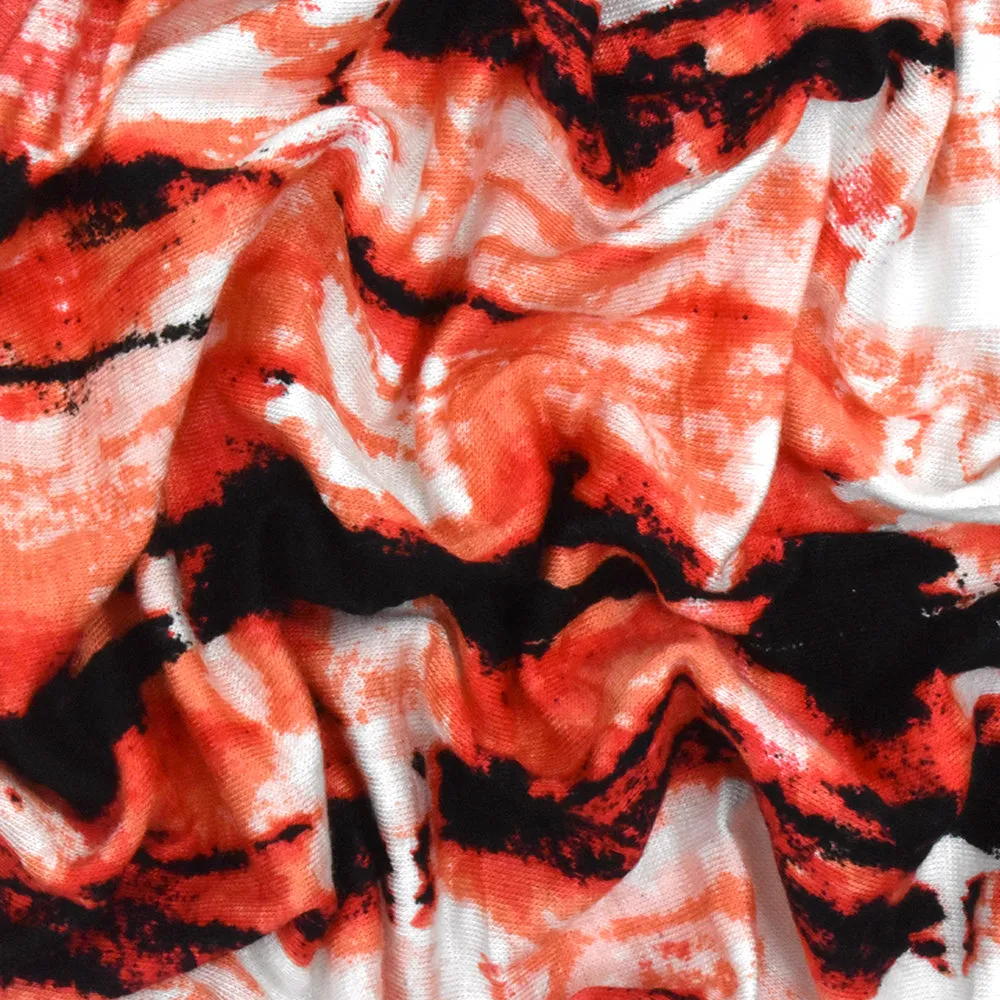 White-Red-Multi Tie Dye Printed Rayon Stretch Jersey Knit Fabric