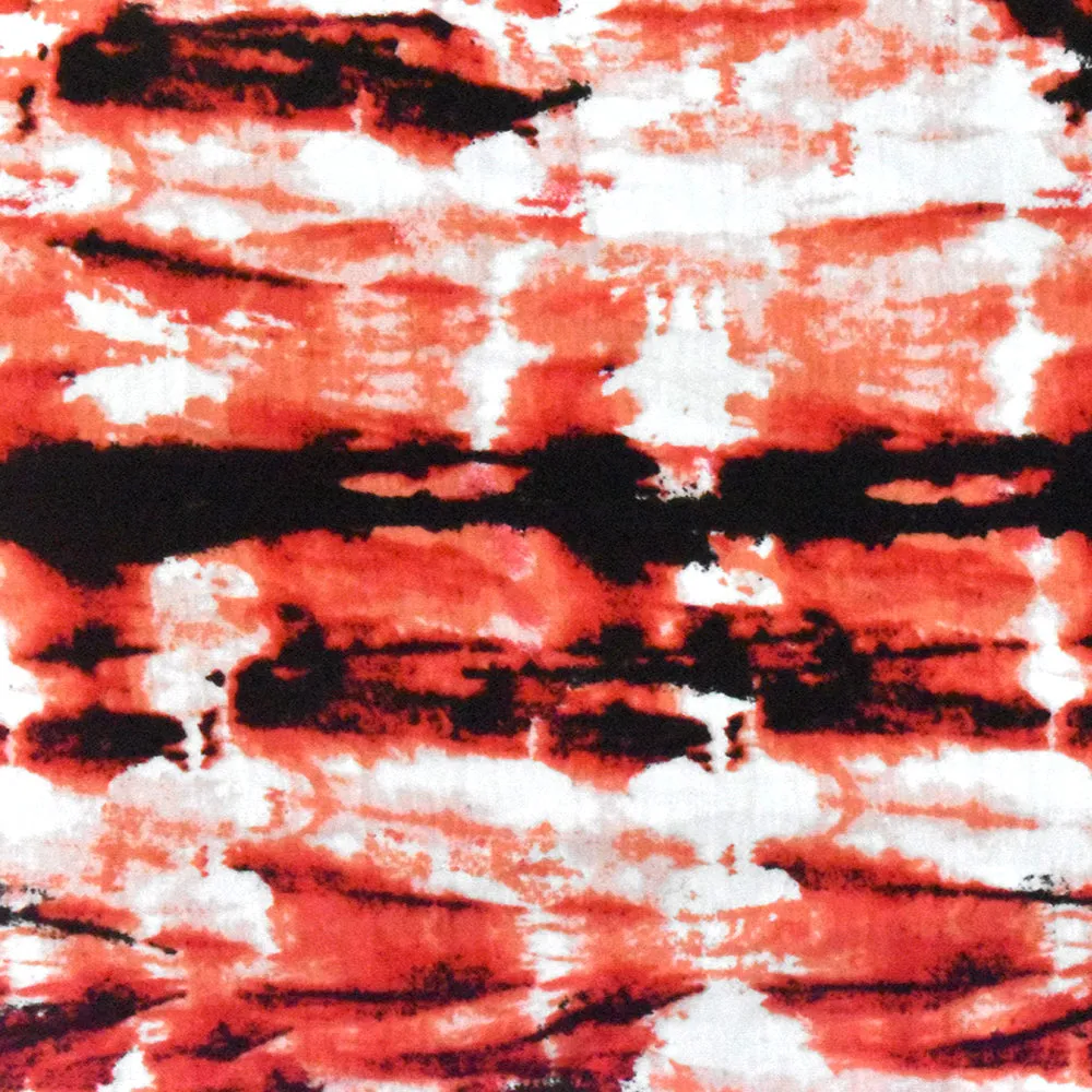 White-Red-Multi Tie Dye Printed Rayon Stretch Jersey Knit Fabric