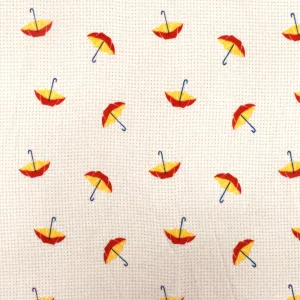 White-Red-Multi Umbrella Dot Printed Poly Georgette Woven Fabric