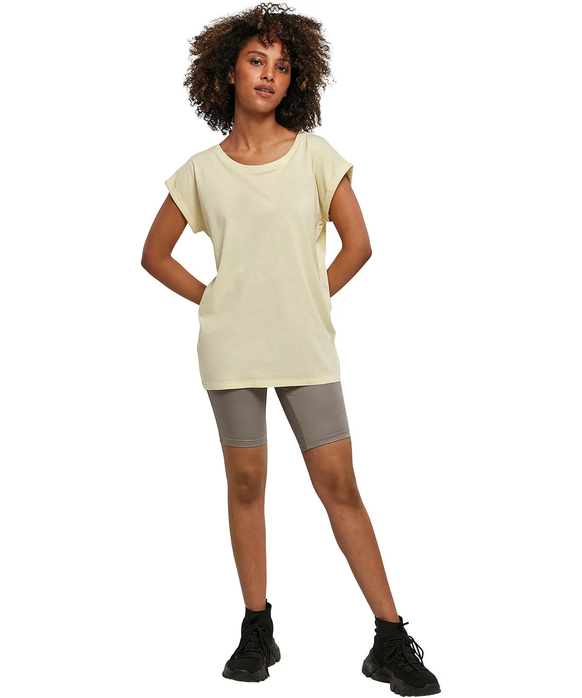 Womens extended shoulder tee | Soft Yellow