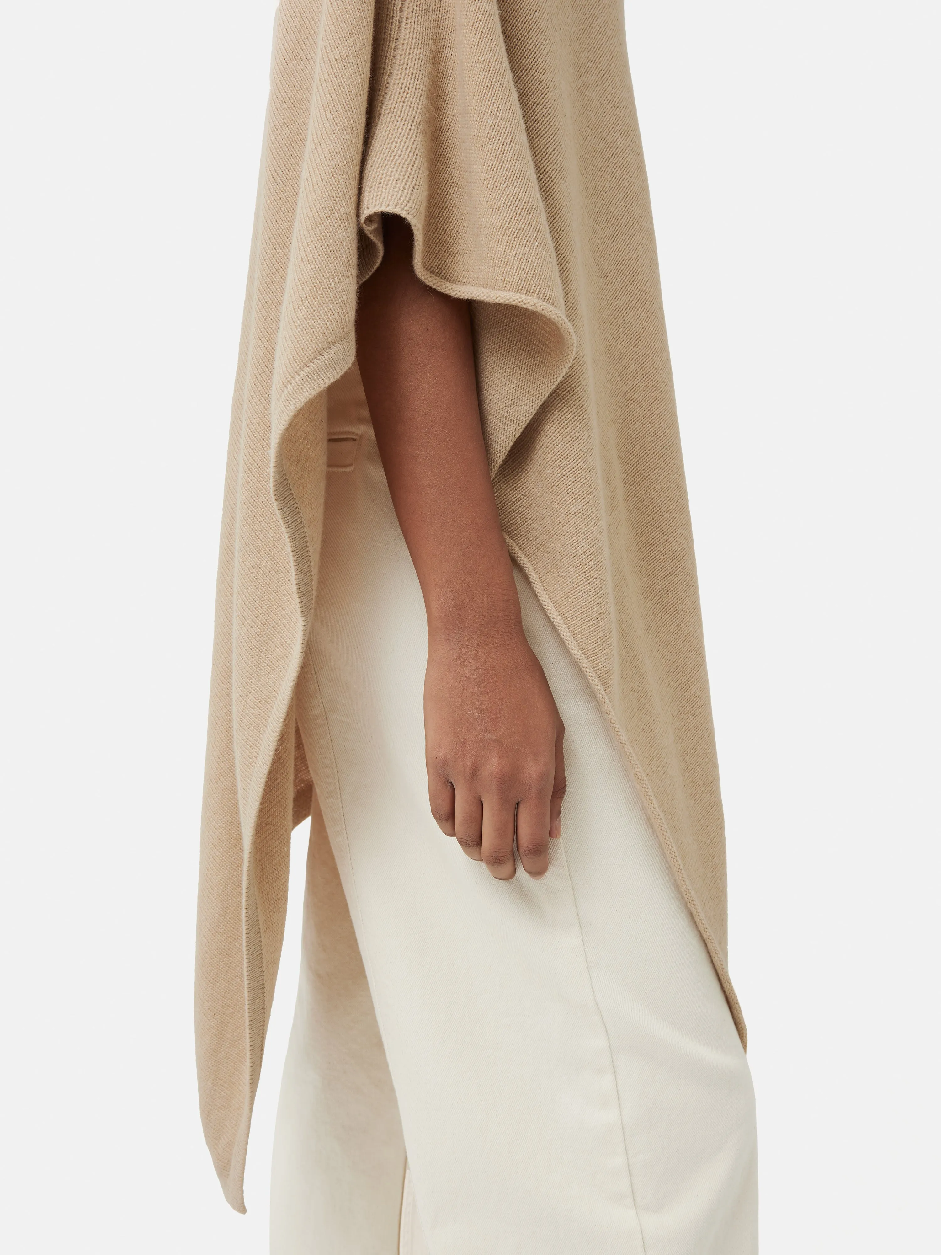 Wool Cashmere Blend Drape Poncho | Beige