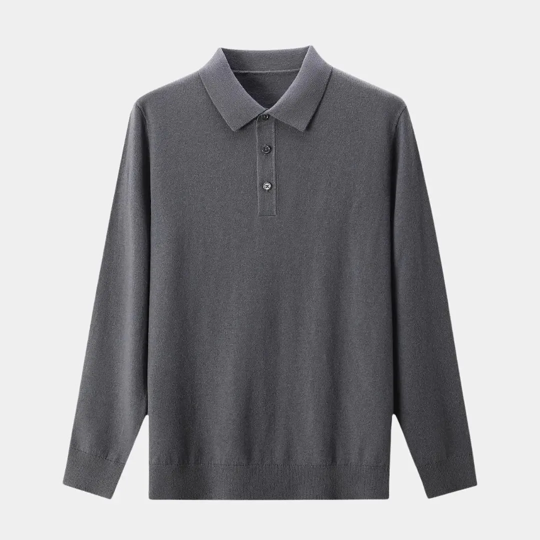 Wool Knit Button Up Polo Pullover - Cross & Crown