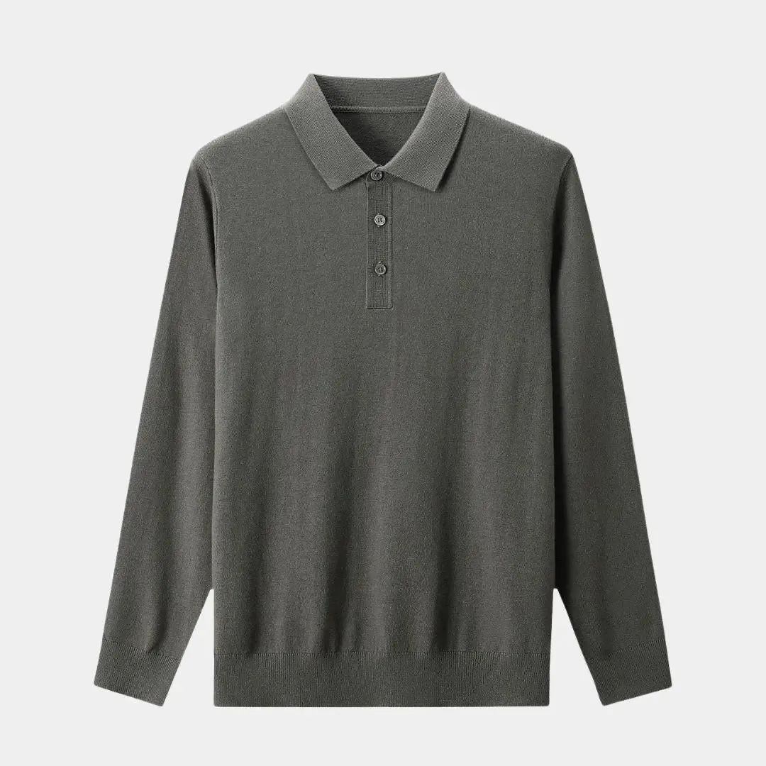 Wool Knit Button Up Polo Pullover - Cross & Crown