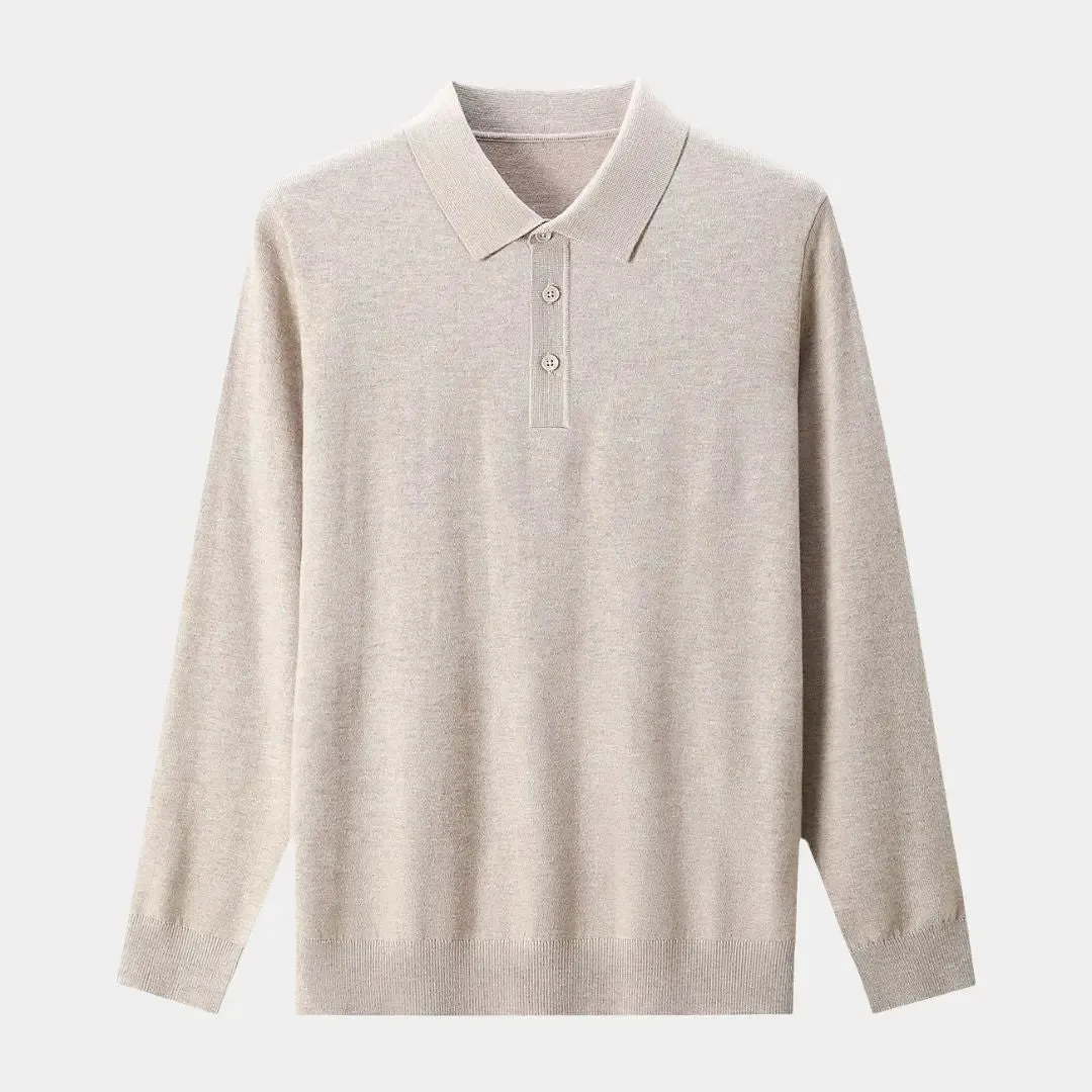 Wool Knit Button Up Polo Pullover - Cross & Crown