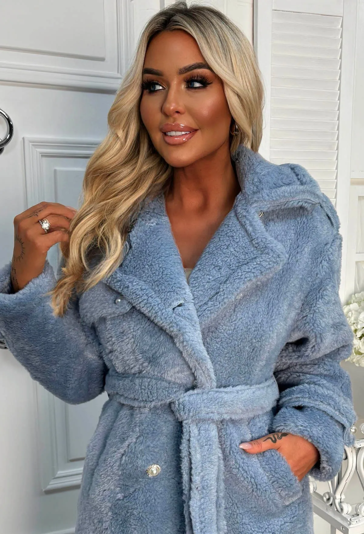 Wrap Up Tight Blue Teddy Belted Coat